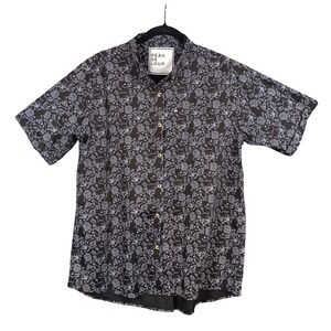 Peau De Loup Floral Button Down Shirt, Women's Short‎ Sleeve Top, Size 16